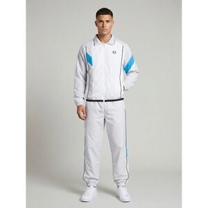 Sergio Tacchini S-Tech Track Jacket Mens Large White Grey Blue Windbreaker Zip